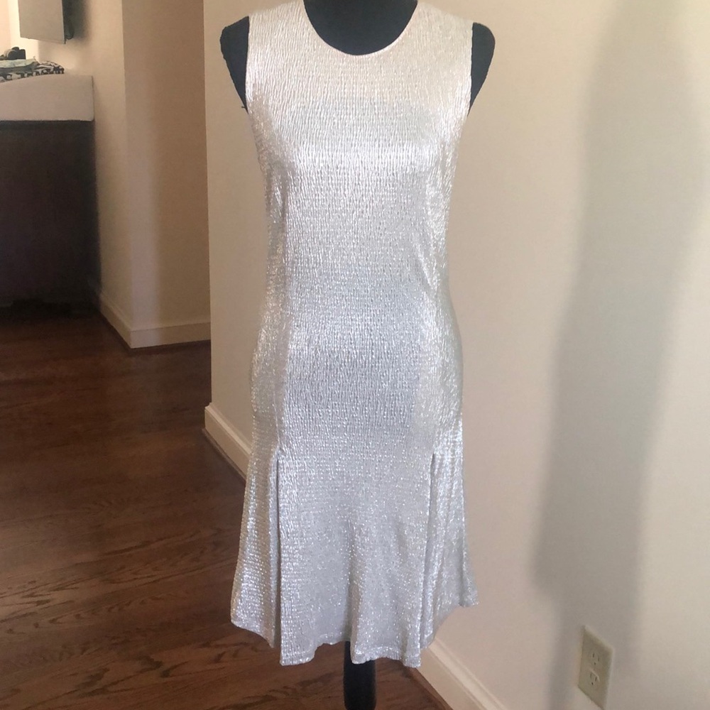 Isle by Melis Kozan pale gold metallic midi-dress. Size L